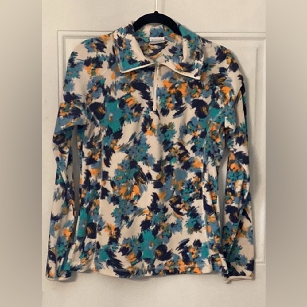 Columbia 1/4 Zip Chalk Typhoon Blooms Multi Print Fleece Layer